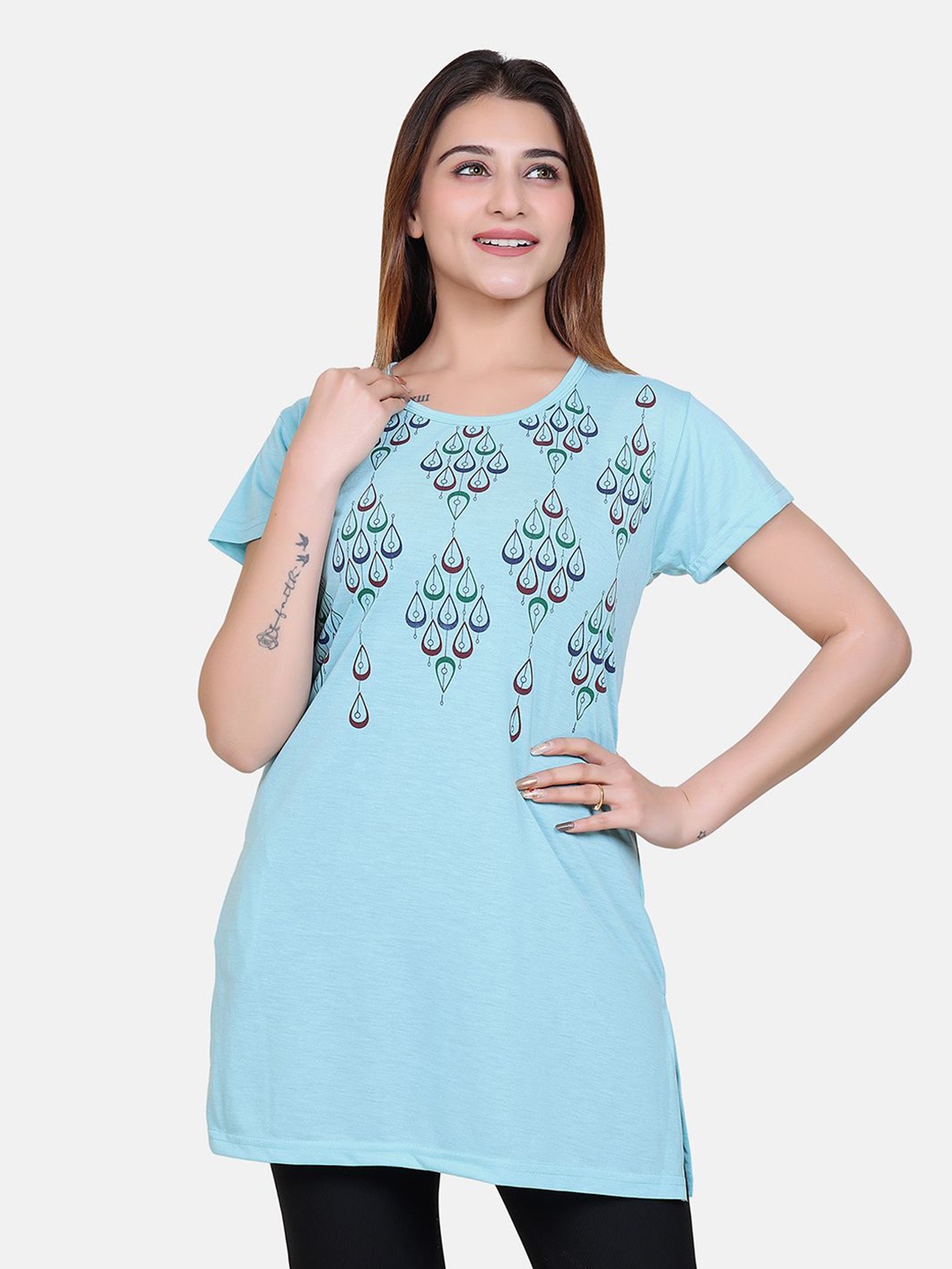 

Divine Girl Print Cotton Longline Top, Blue