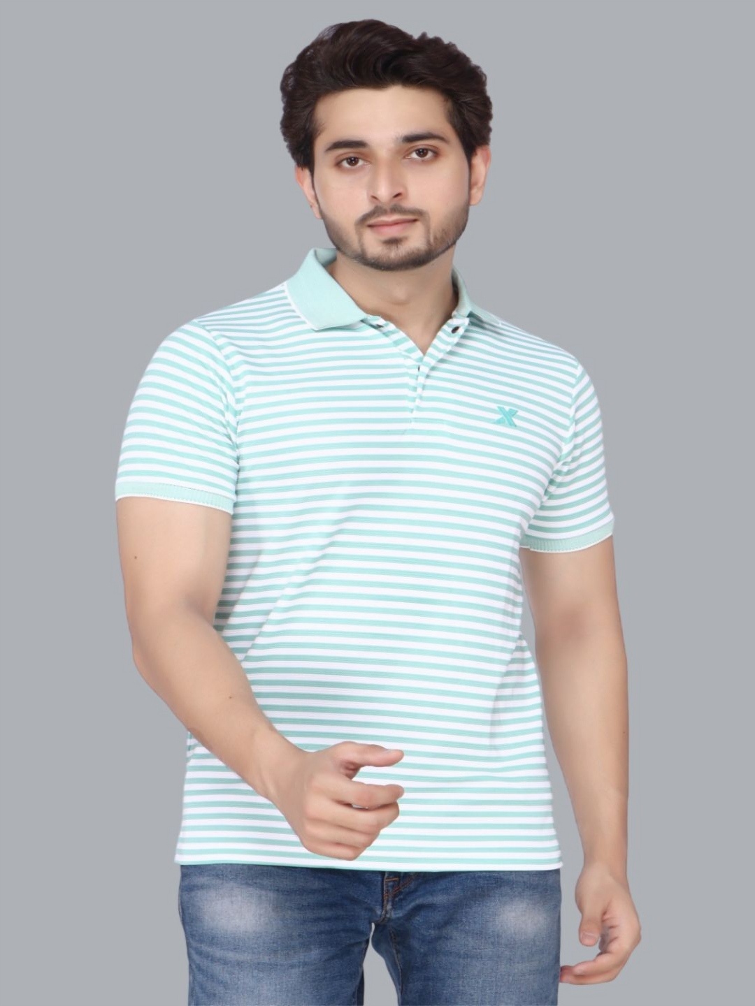 

Fitcore Men Dri-FIT Striped Polo Collar T-shirt, Sea green