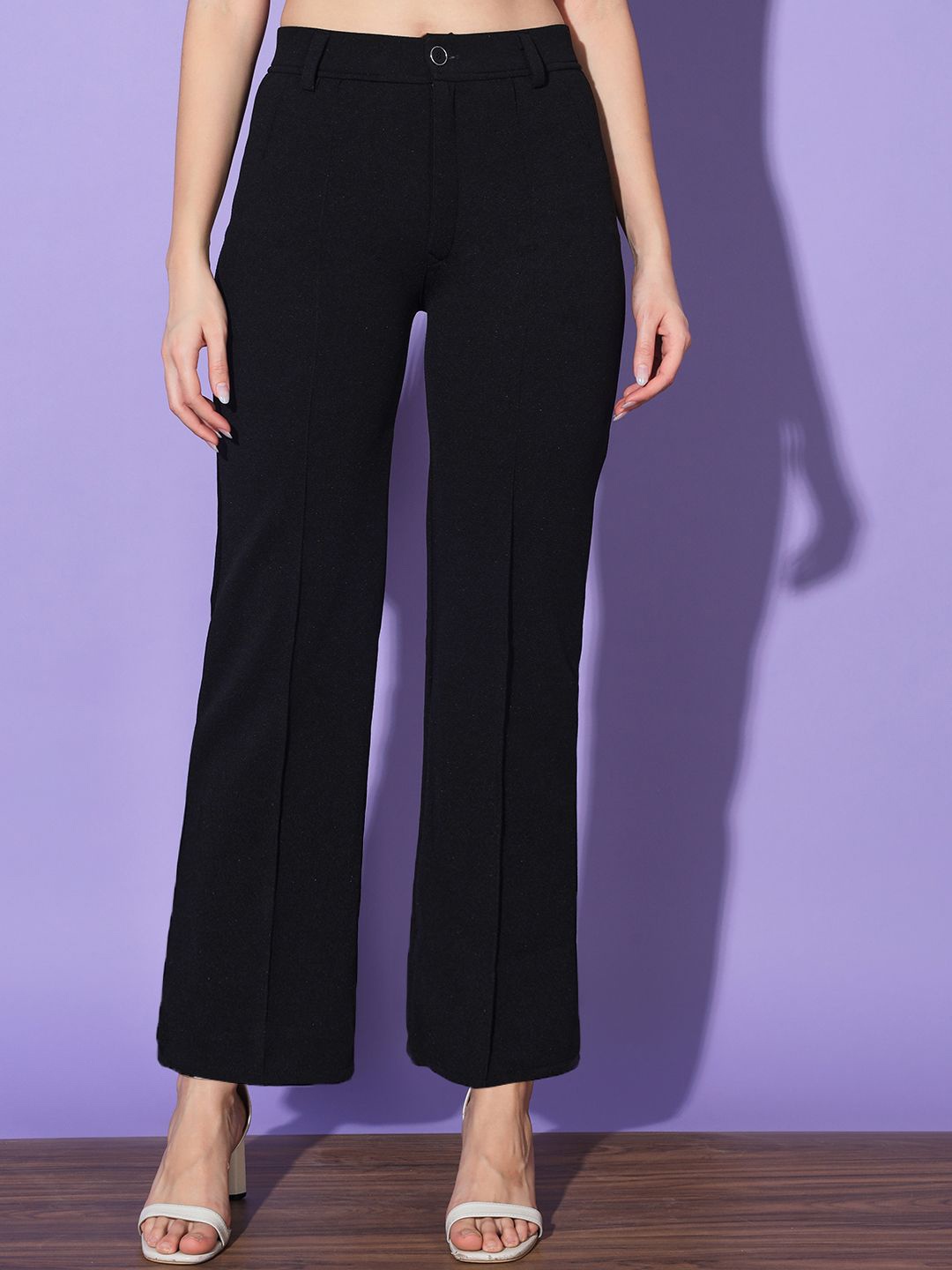 

BUY NEW TREND Women Comfort High-Rise Parallel Trousers, Black