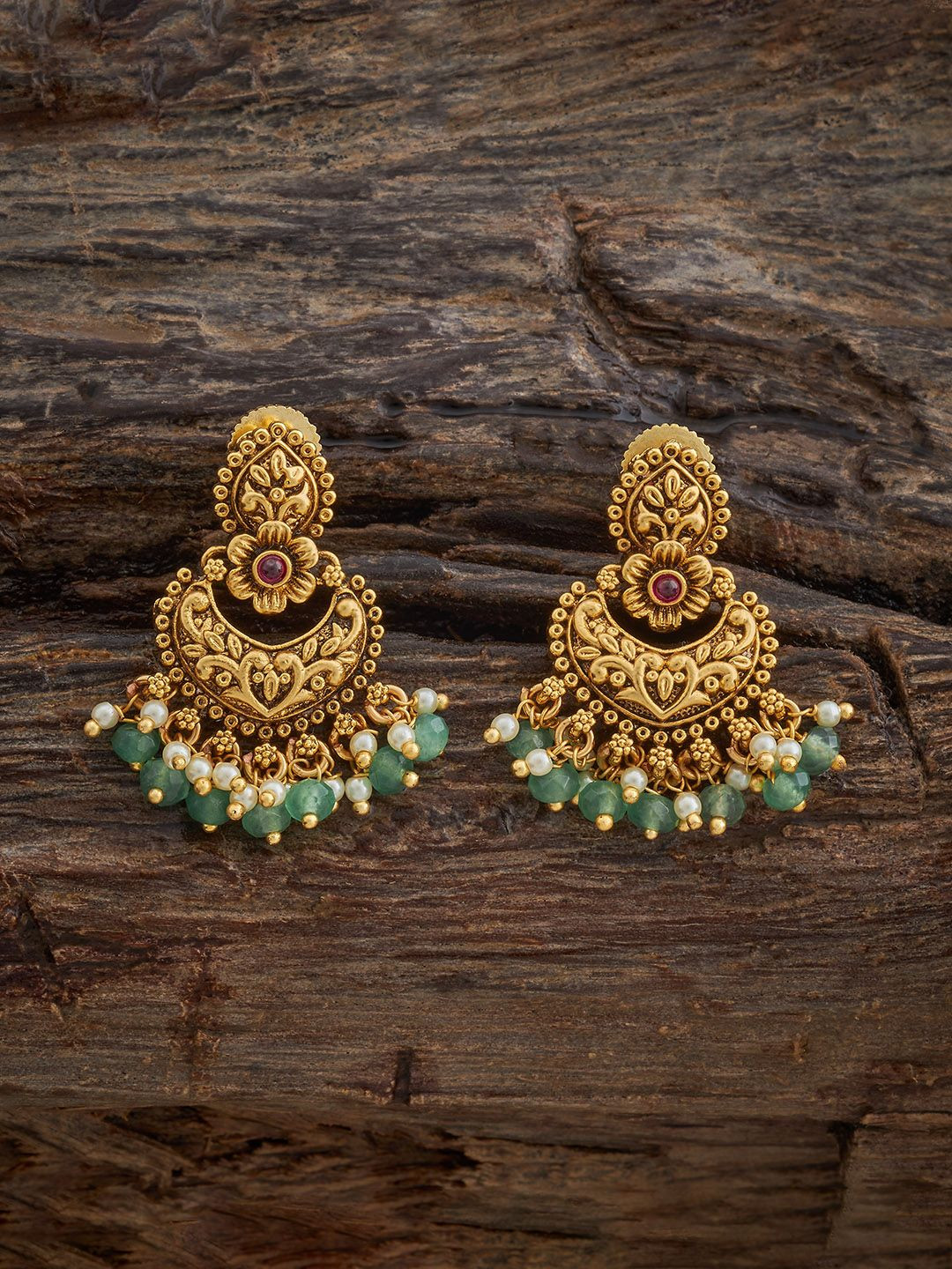 

Kushal's Fashion Jewellery Gold-Plated Artificial Beads Antique Chandbalis