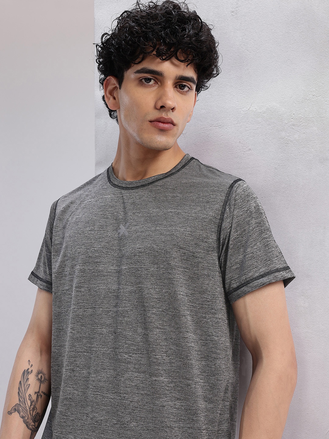 

HRX by Hrithik Roshan Men Rapid-Dry Sports T-shirt, Grey melange