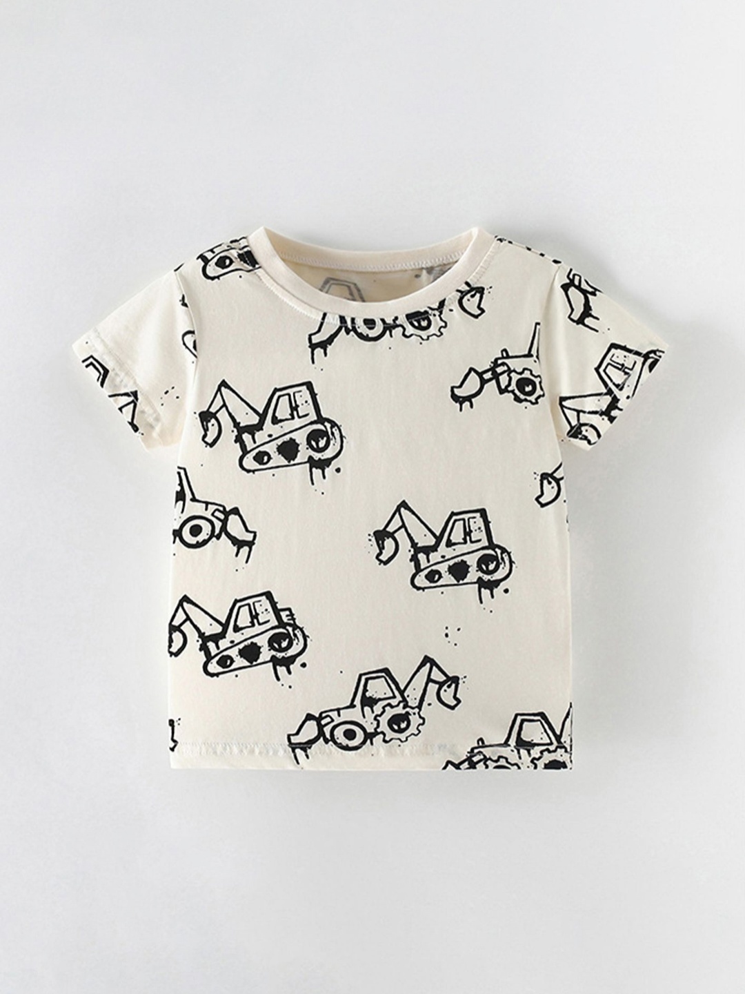 

LULU & SKY Boys Conversational Printed Round Neck Cotton T-shirt, Beige