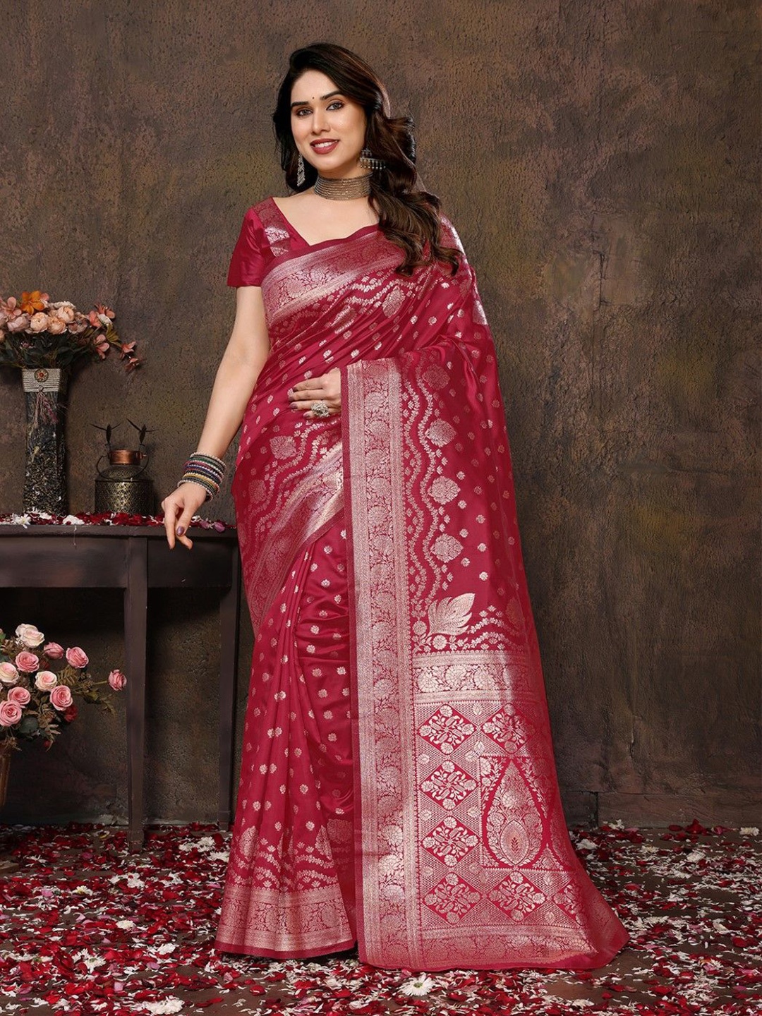 

KALINI Woven Design Zari Banarasi Saree, Maroon