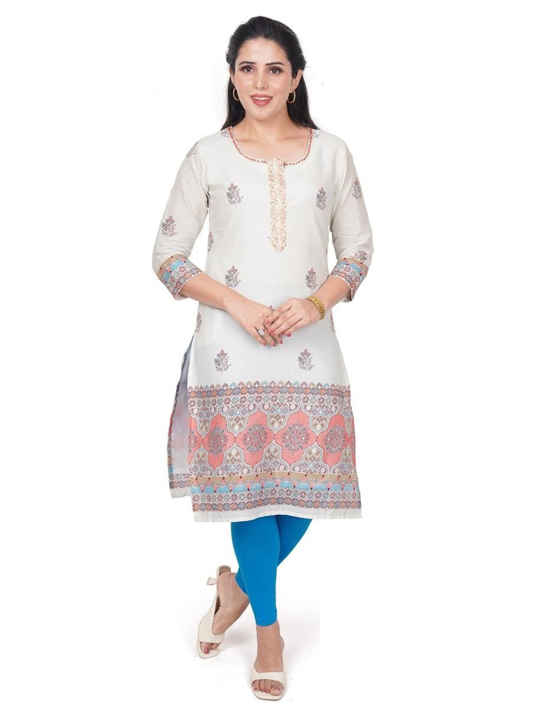 

KRITHA Floral Embroidered Thread Work Straight Kurta, White