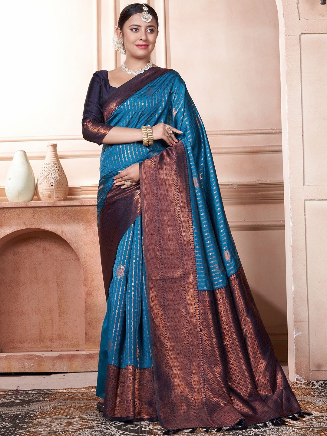 

LeeliPeeri Designer Ethnic Motifs Zari Silk Blend Designer Kanjeevaram Saree, Teal