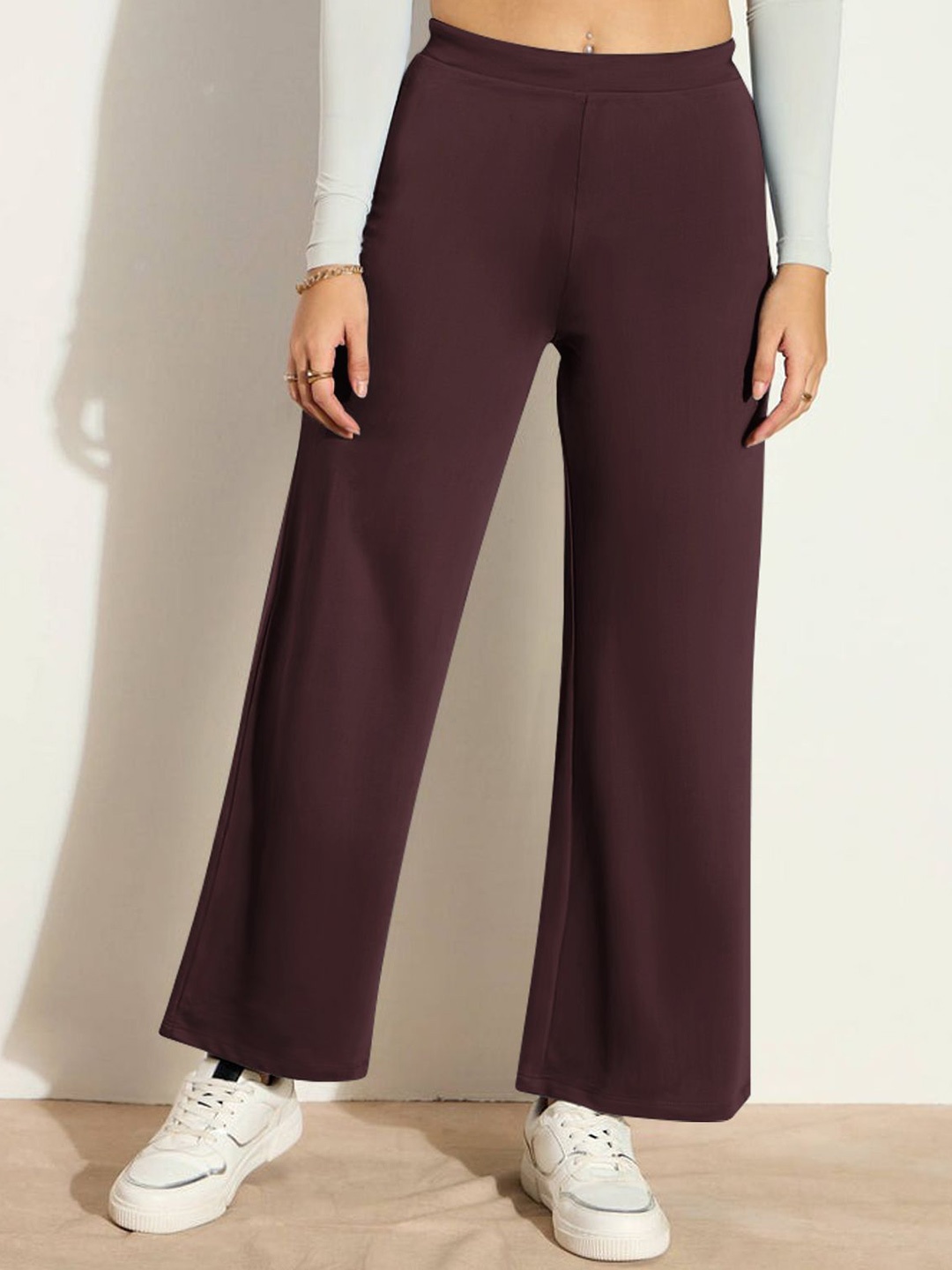 

HELLCAT Women Cotton Knitted Wide Leg Palazzos, Black