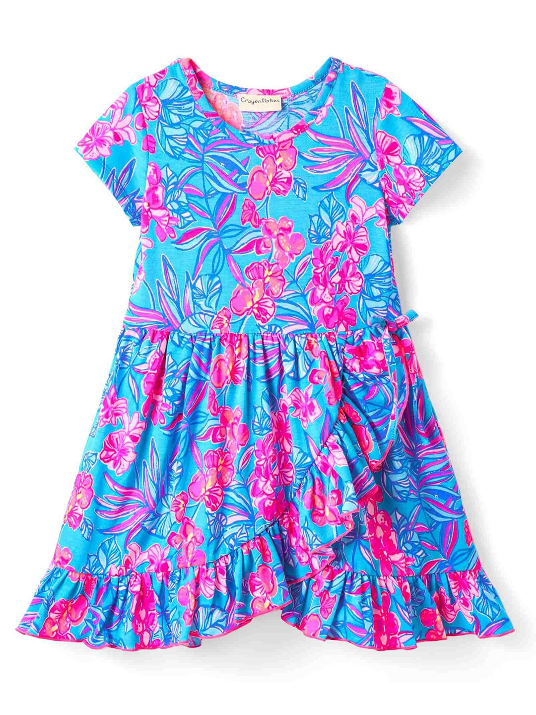 

CrayonFlakes Girl Floral Printed Cotton A-Line Dress, Blue