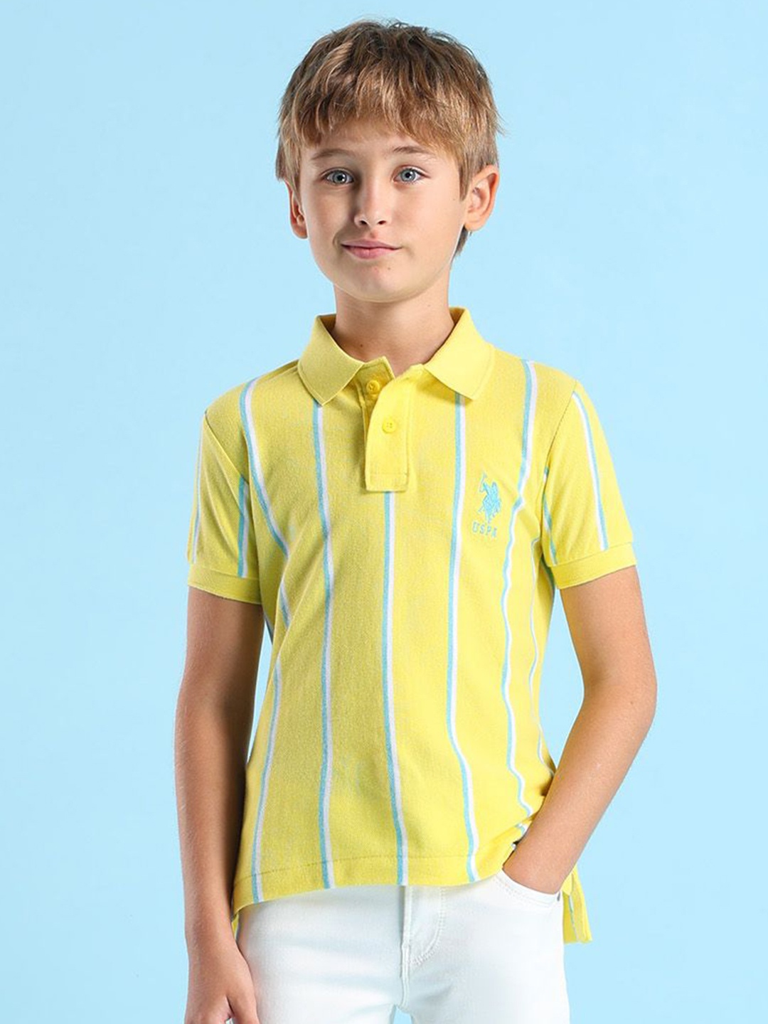 

U.S. Polo Assn. Kids Boys Striped Polo Collar Cotton T-shirt, Yellow