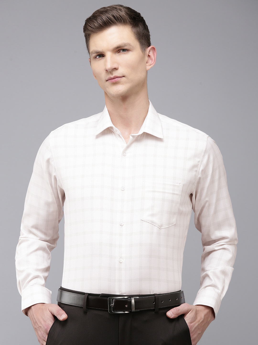 

Van Heusen Pure Cotton Custom Fit Checked Formal Shirt, Beige