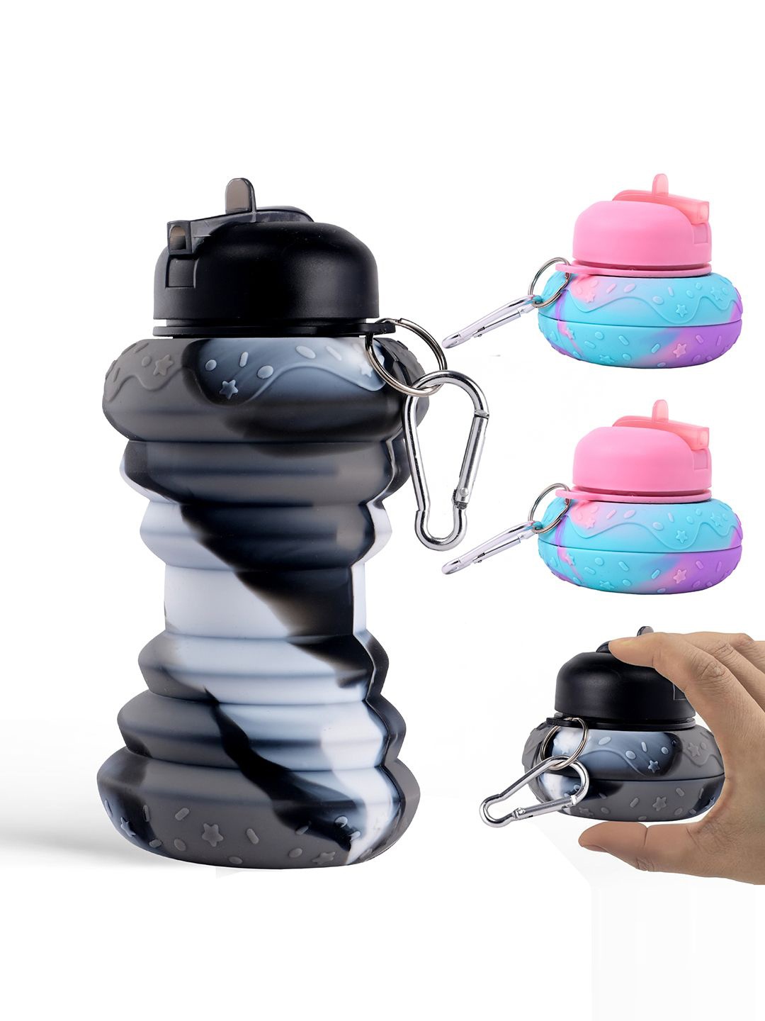 

Kuber Industries Black Pack of 4 Collapsible Water Bottles With Flip Cap-600 ml Each