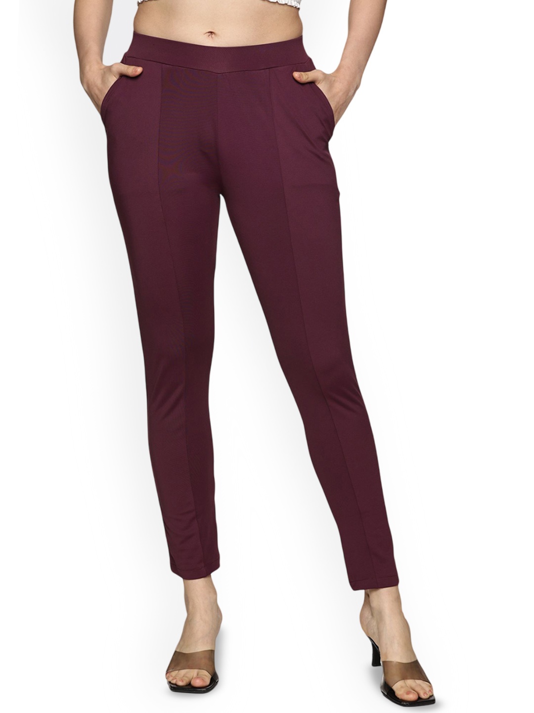 

Coppersmith Women Mid-Rise Relaxed Wrinkle Free Trousers, Maroon