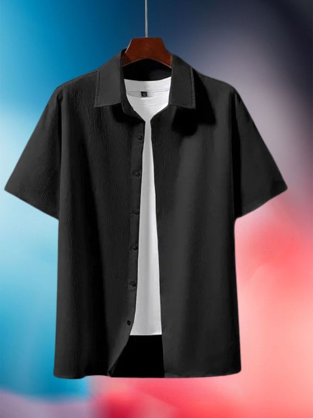

iCome Men Relaxed Fit Spread Collar Solid Casual Shirt, Black