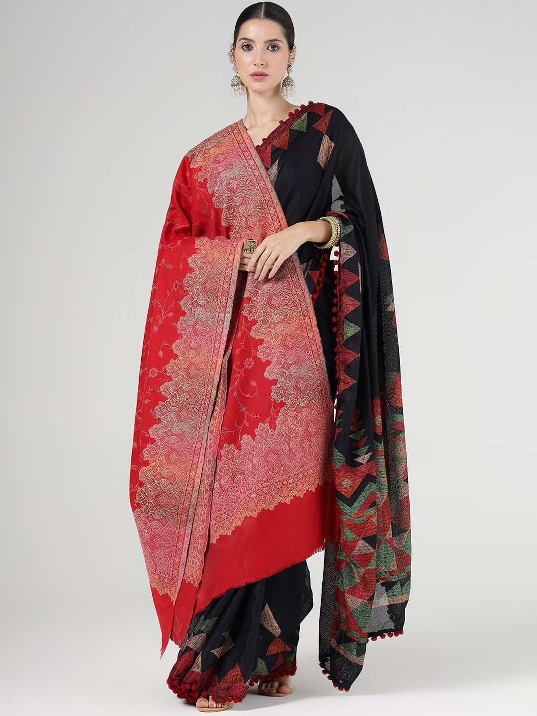 

PASHMAL INDIA PRIVATE LIMITED Floral Woven Design Wool Shawl, Red