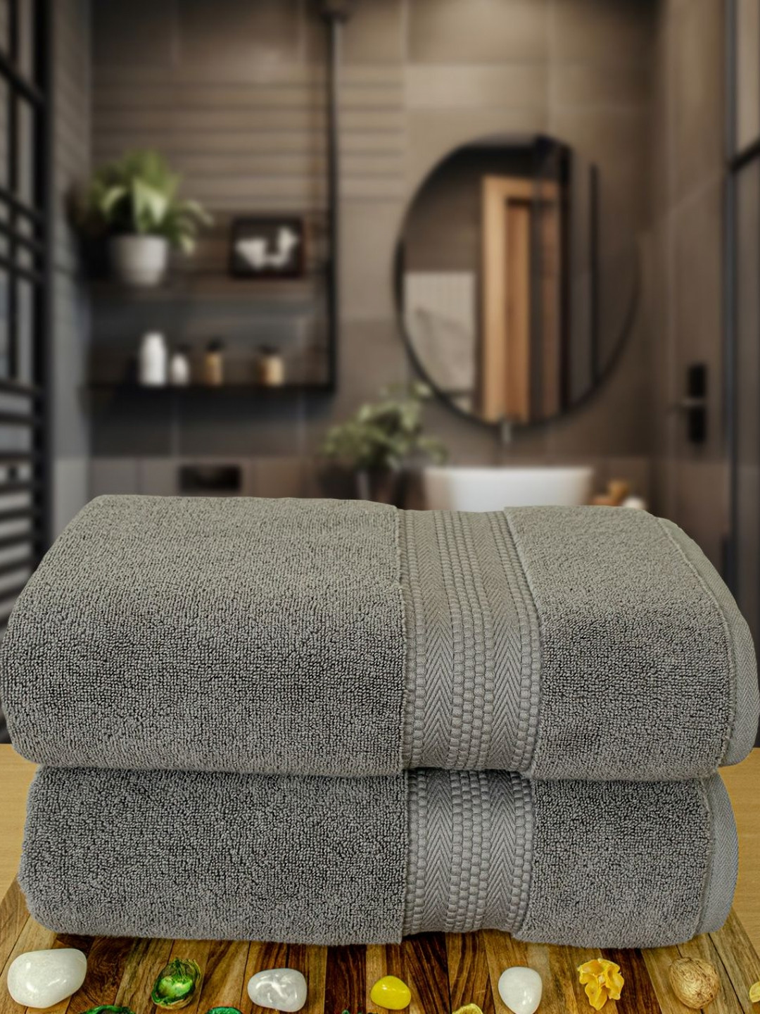 

Myntra Elegant Homes Grey 2 Cotton 600 GSM Bath Towel