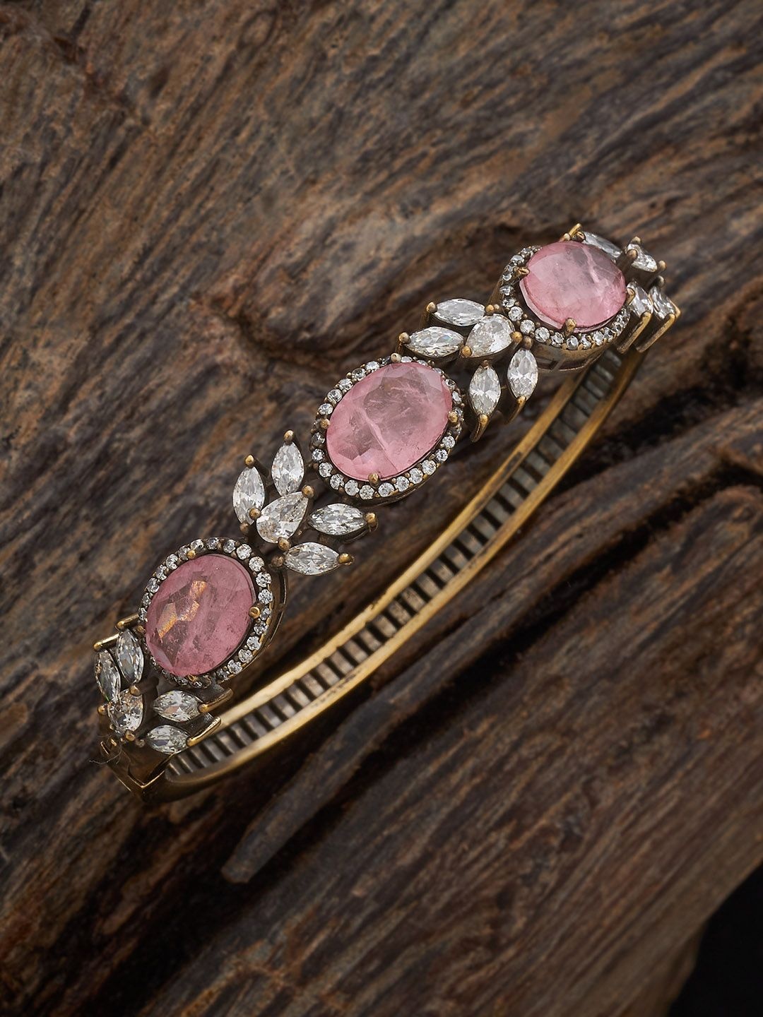 

Kushal's Fashion Jewellery Pink Victorian-Plated Party Zircon Kada Bracelet, Gold