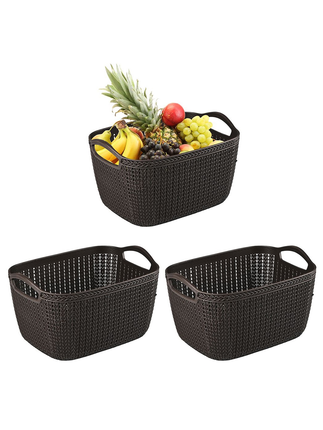 

Kuber Industries Brown Self Design Pack of 3 Multi-Purpose Basket For Storage