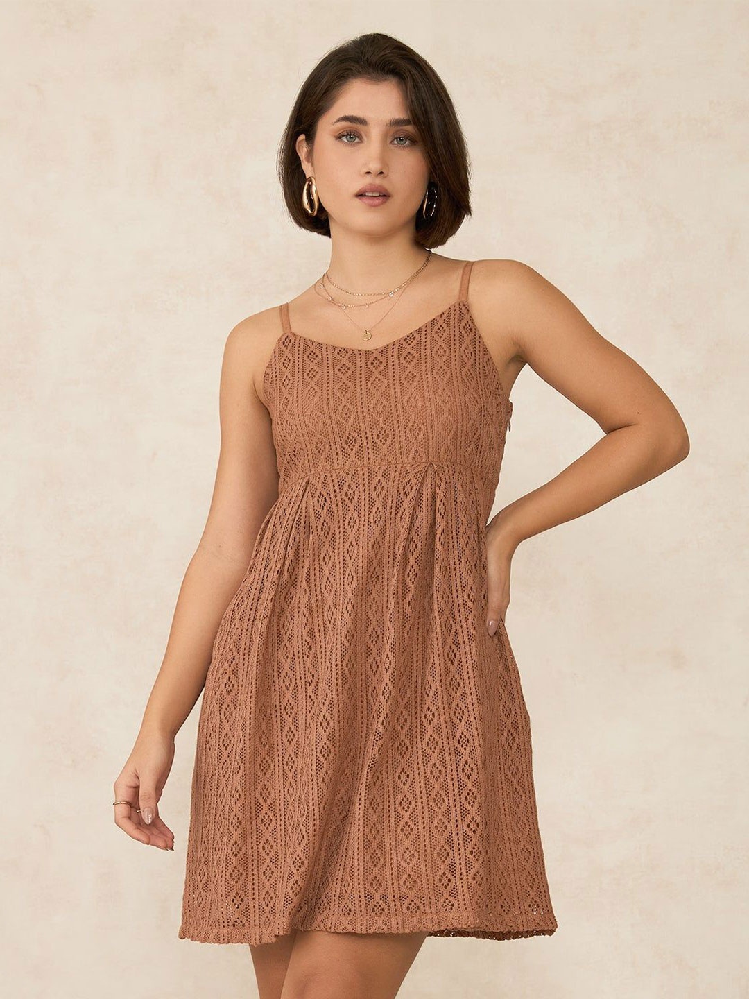 

Virgio Thea Strappy Mini Lace Dress, Brown