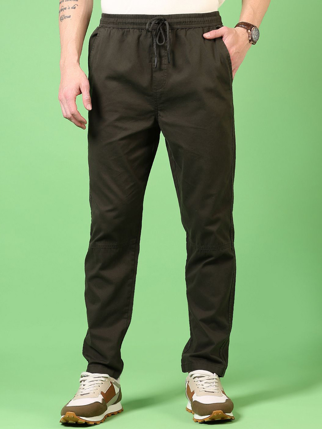 

V-Mart Men Mid Rise Cotton Track Pants, Green