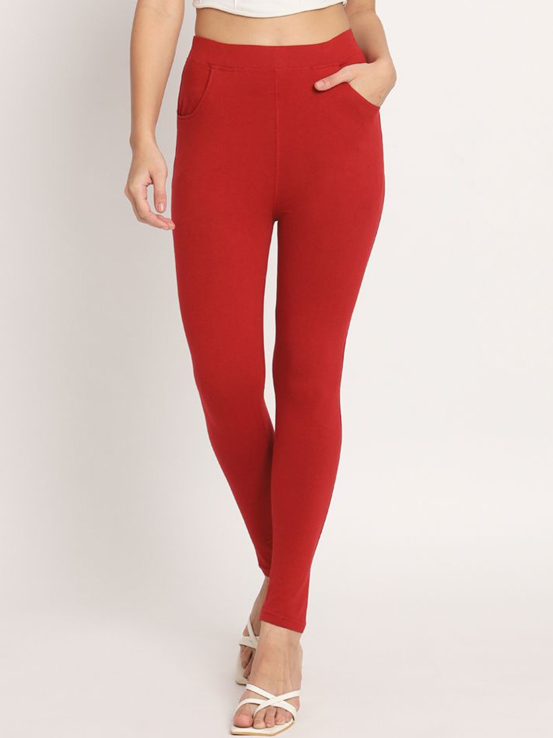 

thread plus Cotton Ankle Length Leggings, Maroon