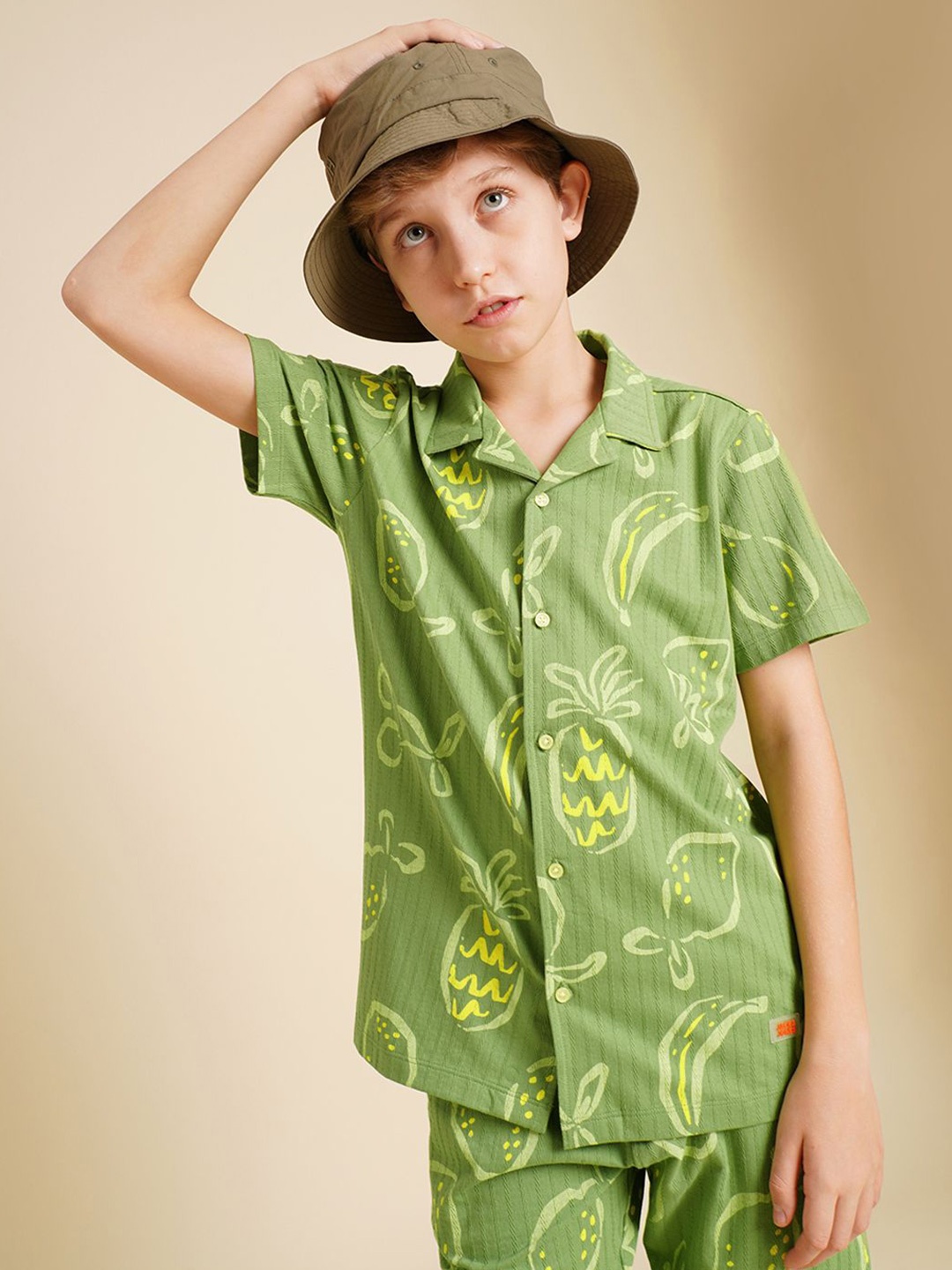 

Jack & Jones Junior Boys Cuban Collar Abstract Printed Cotton Casual Shirt, Green