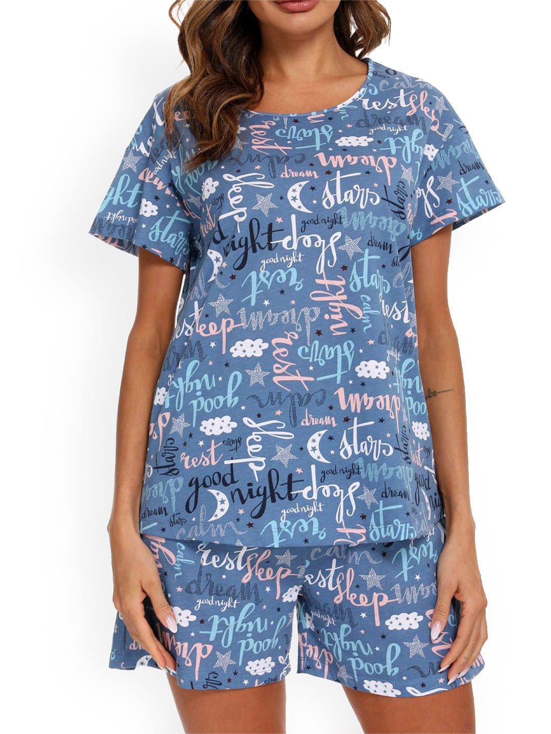 

Xivir Women Printed Night suit, Blue