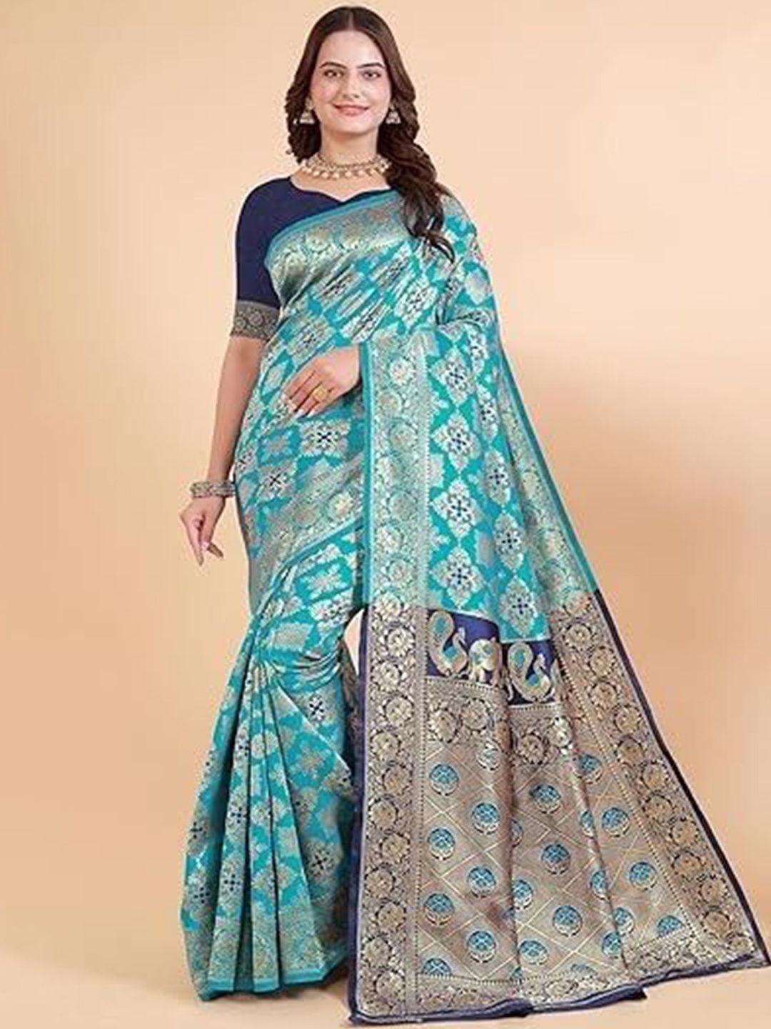 

Suratwala Woven Design Kota Saree With Blouse, Turquoise blue