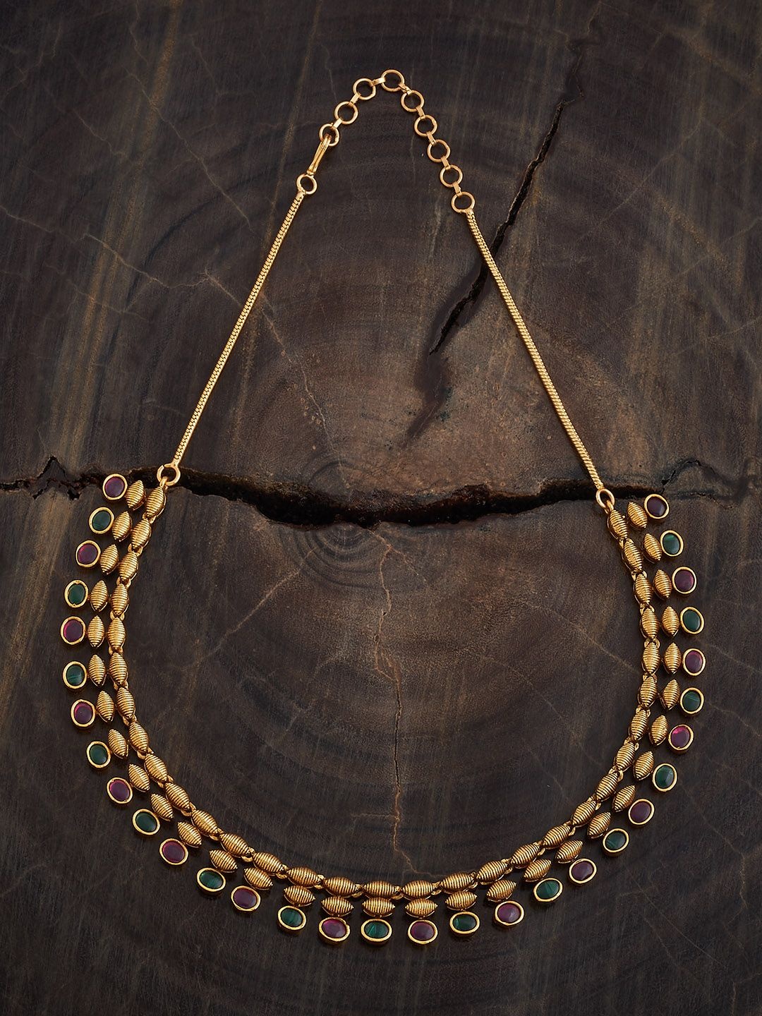 

Kushal's Fashion Jewellery Copper Gold-Plated Stone Studded Antique Necklace