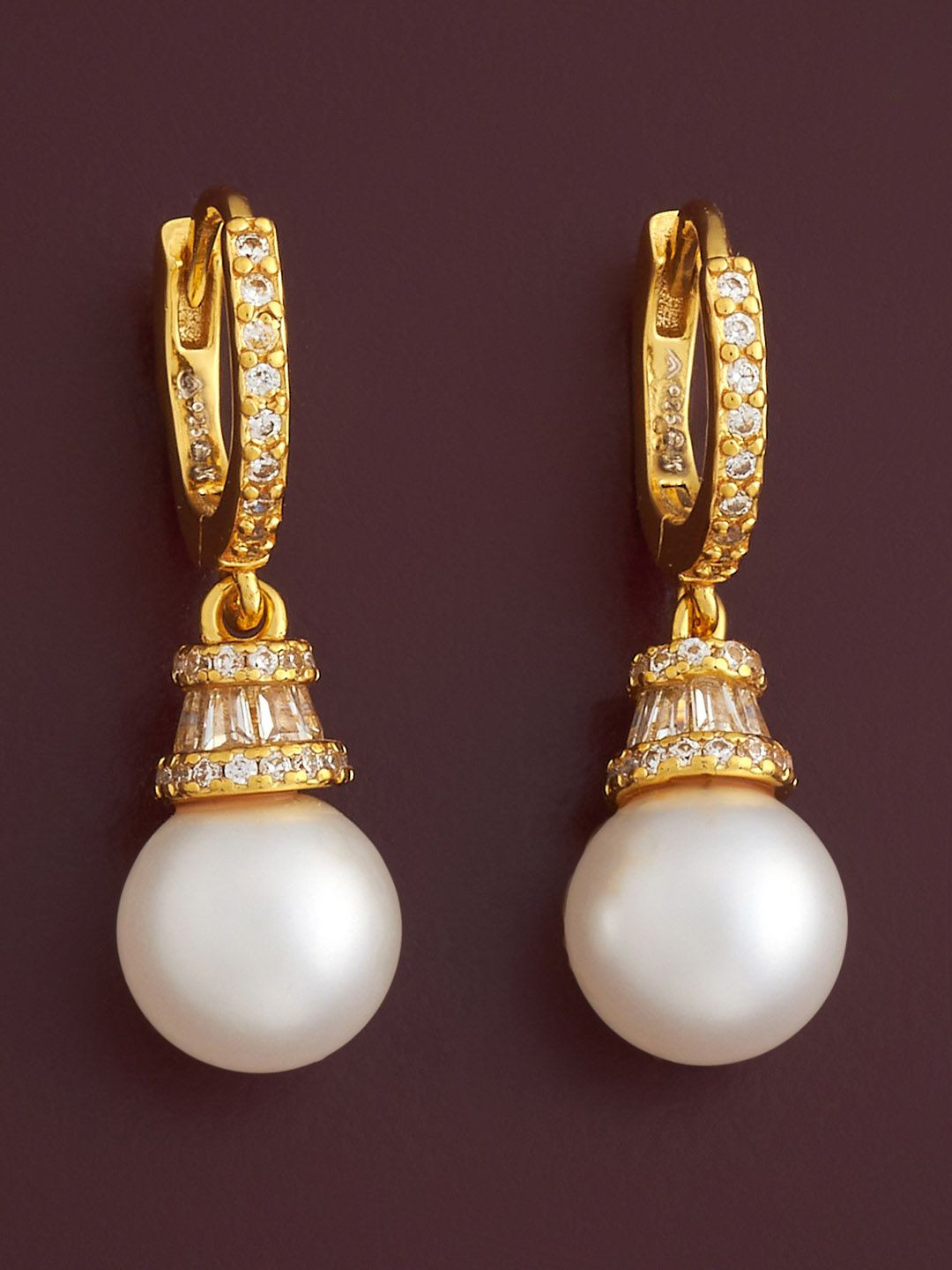 

Kushal's Fashion Jewellery 92.5 Silver Gold-Plated Pearl Classic Hoop Earrings