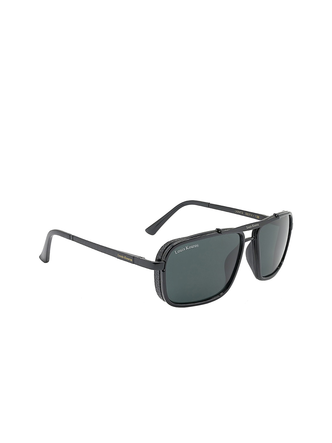 

LOUIS KOUROS Unisex Square Sunglasses with UV Protected Lens SUN-LK-4413-BLK1BLK-M, Black