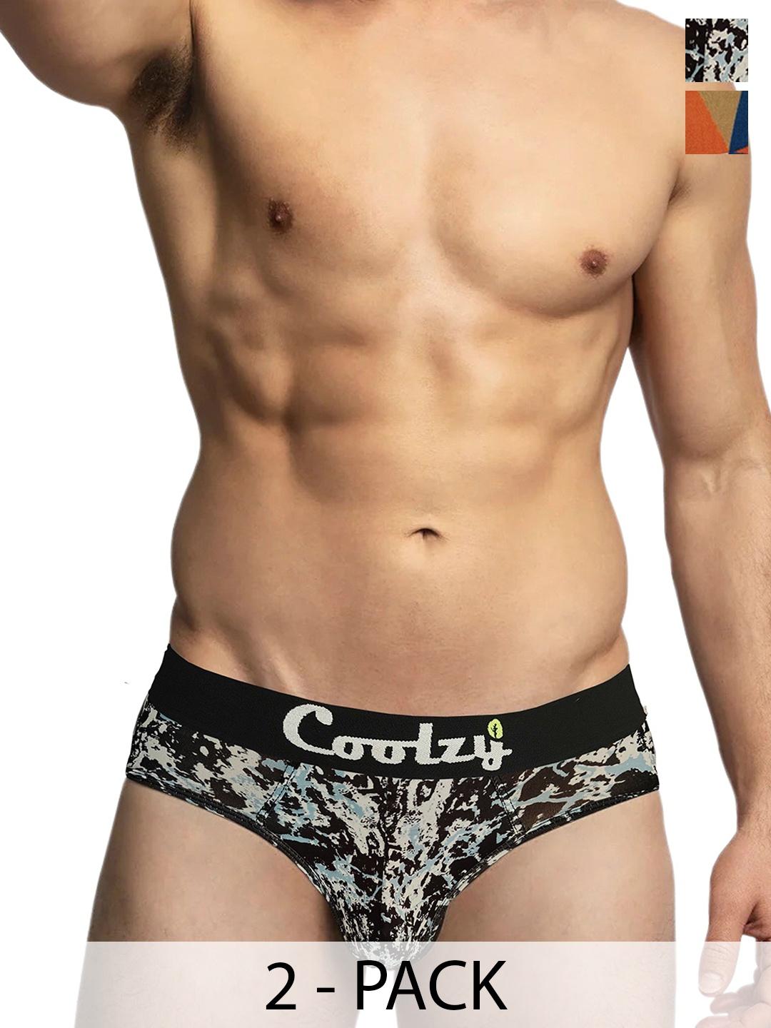 

Coolzy Pack Of 2 Printed Mid-Rise Basic Briefs RUCPBF2K037-S, Black
