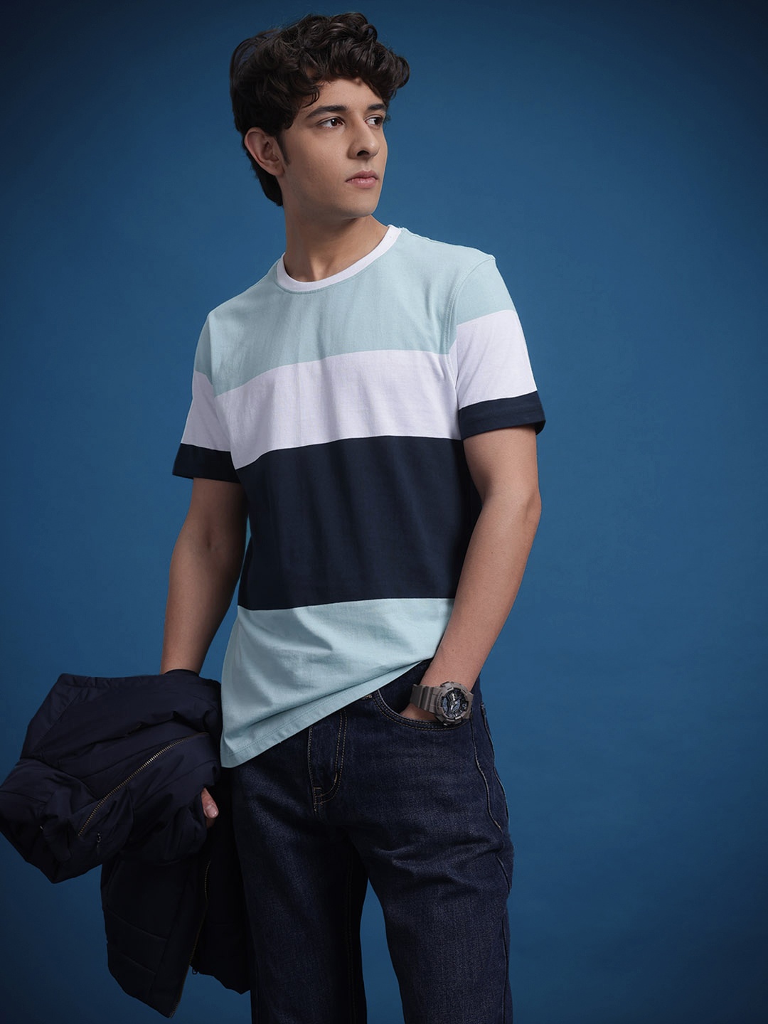 

The Roadster Lifestyle Co. Colourblocked Pure Cotton T-shirt, Navy blue