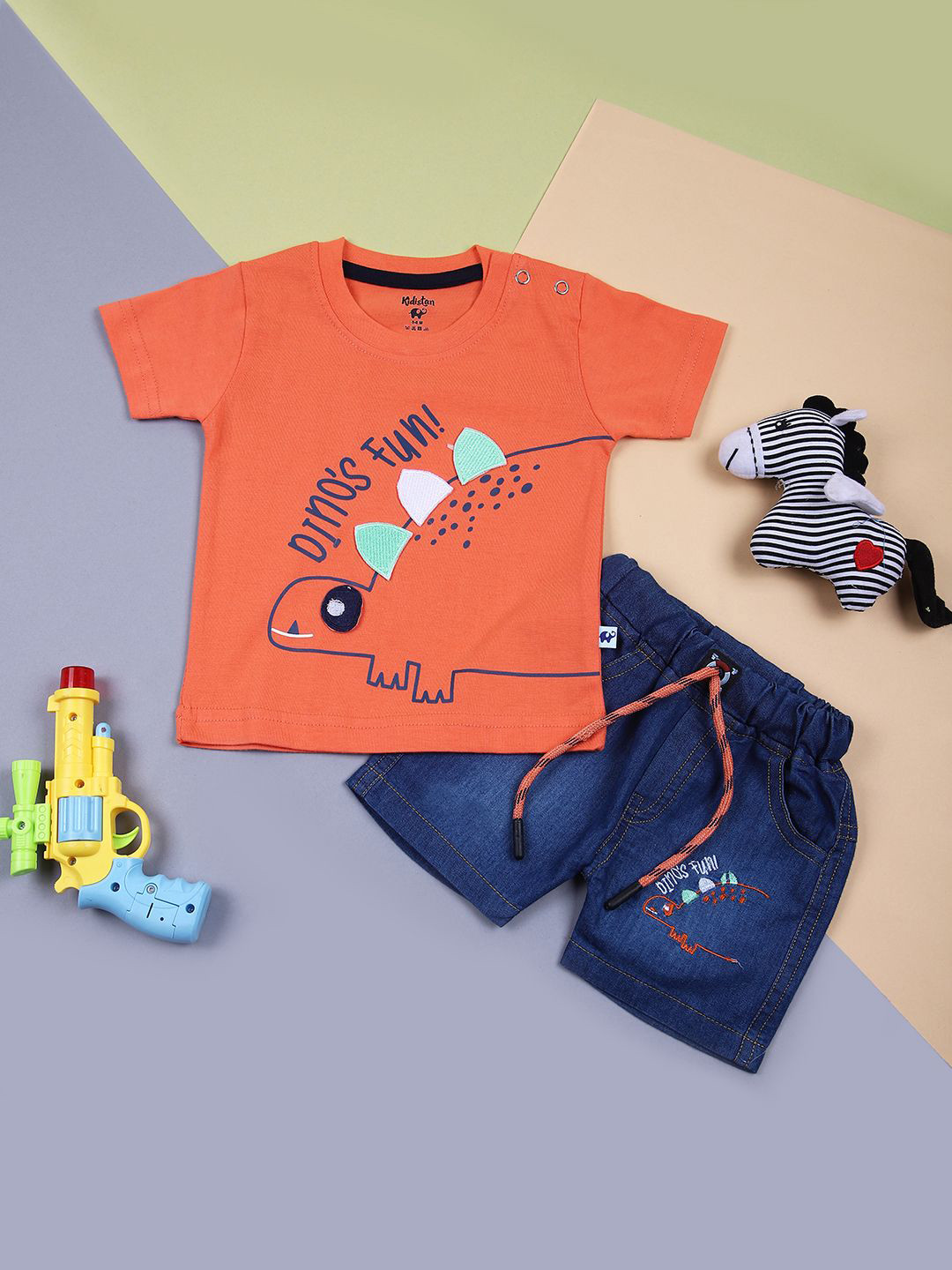 

V-Mart Infant Boys Typography Printed Round Neck T-shirt With Shorts, Orange