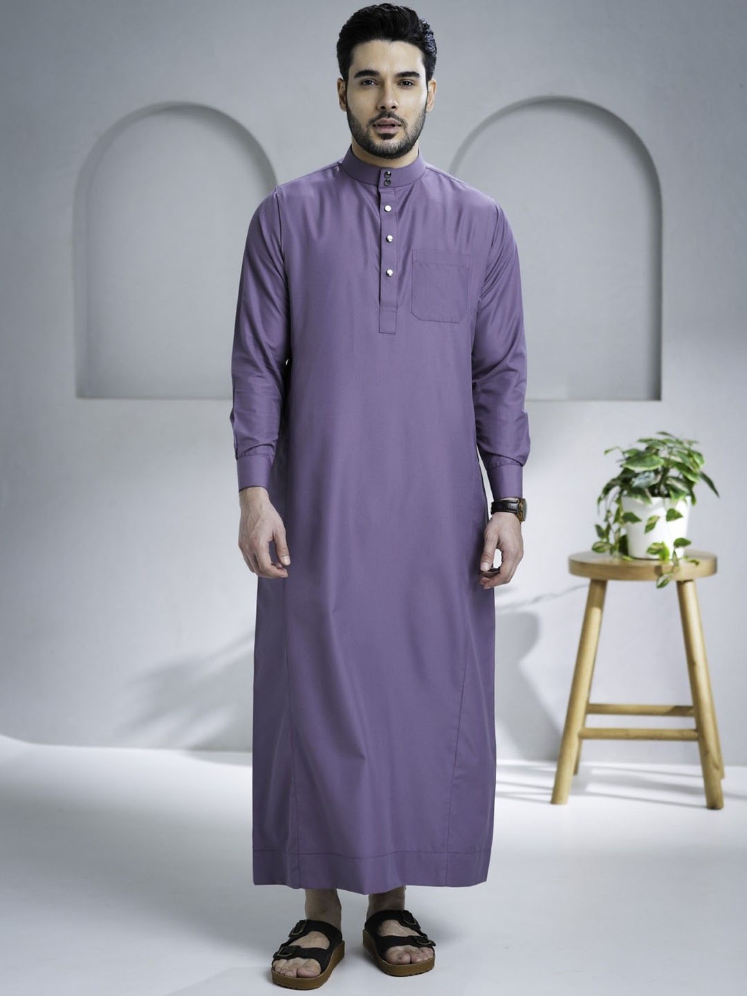 

MASHROO Mandarin Collar A-Line Kurta, Purple