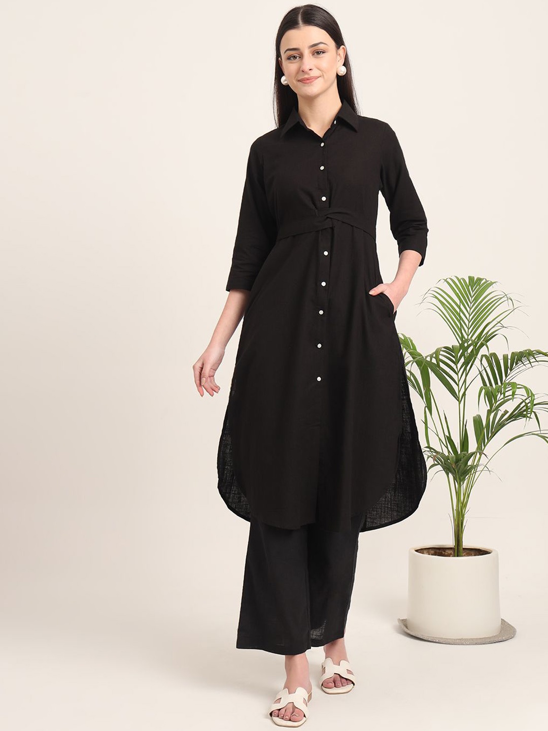 

Thevasa Pure Cotton Tunic With Trouser, Black