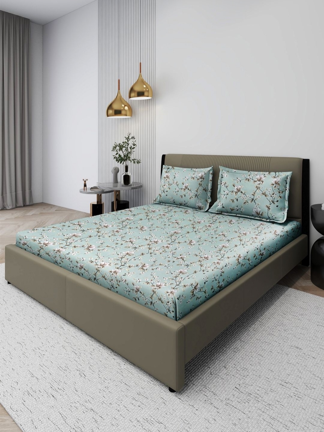 

Aura Green & Brown Floral Printed 144 TC Cotton Queen Size Bedsheet Set 2.54 m x 2.28 m