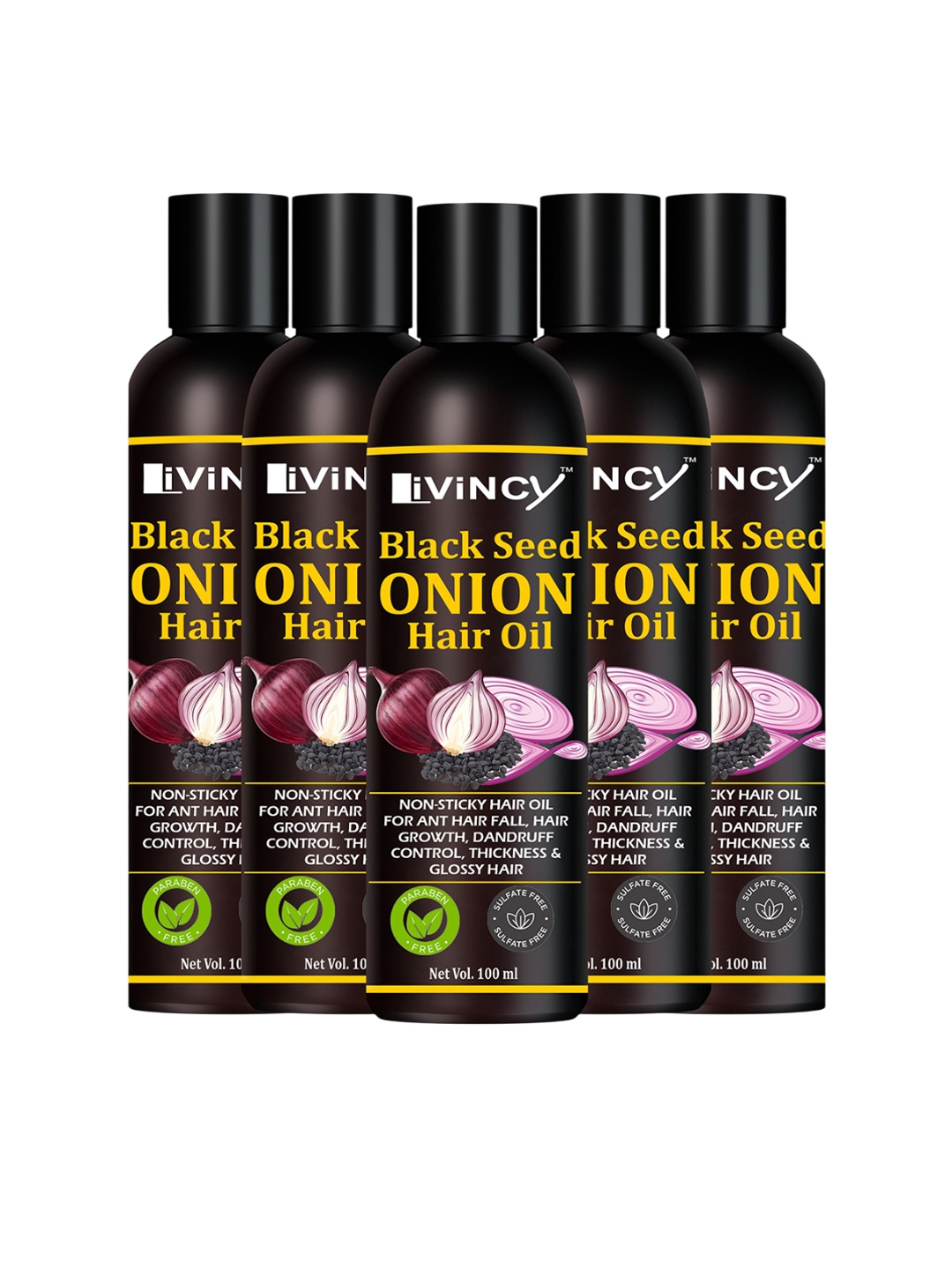 

LIVINCY Set Of 5 Black Seed Onion Hair Oil For Hair Fall Control - 100 ml
