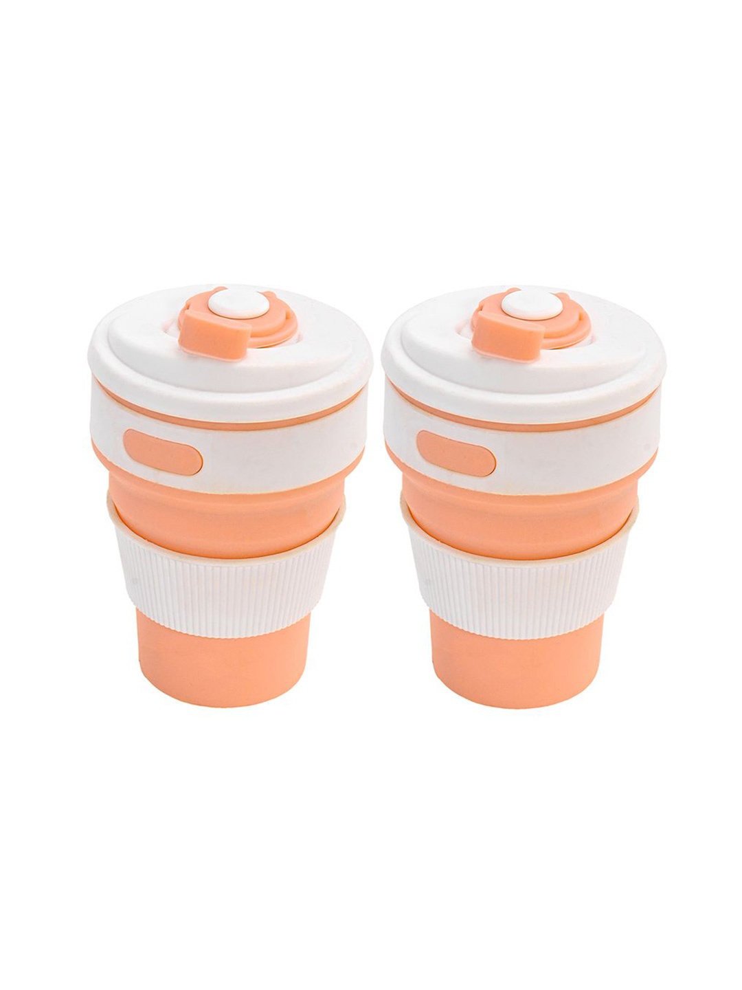 

Kuber Industries Orange & White 2 Pieces Textured Collapsible Cup With Lid 350ml