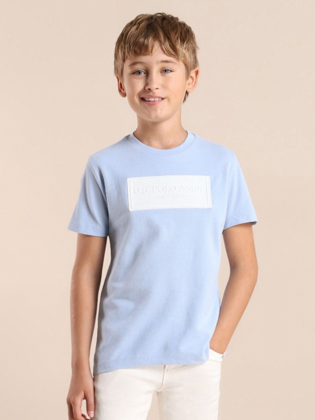 

U.S. Polo Assn. Kids Boys Typography Printed Round Neck Cotton T-shirt, Blue