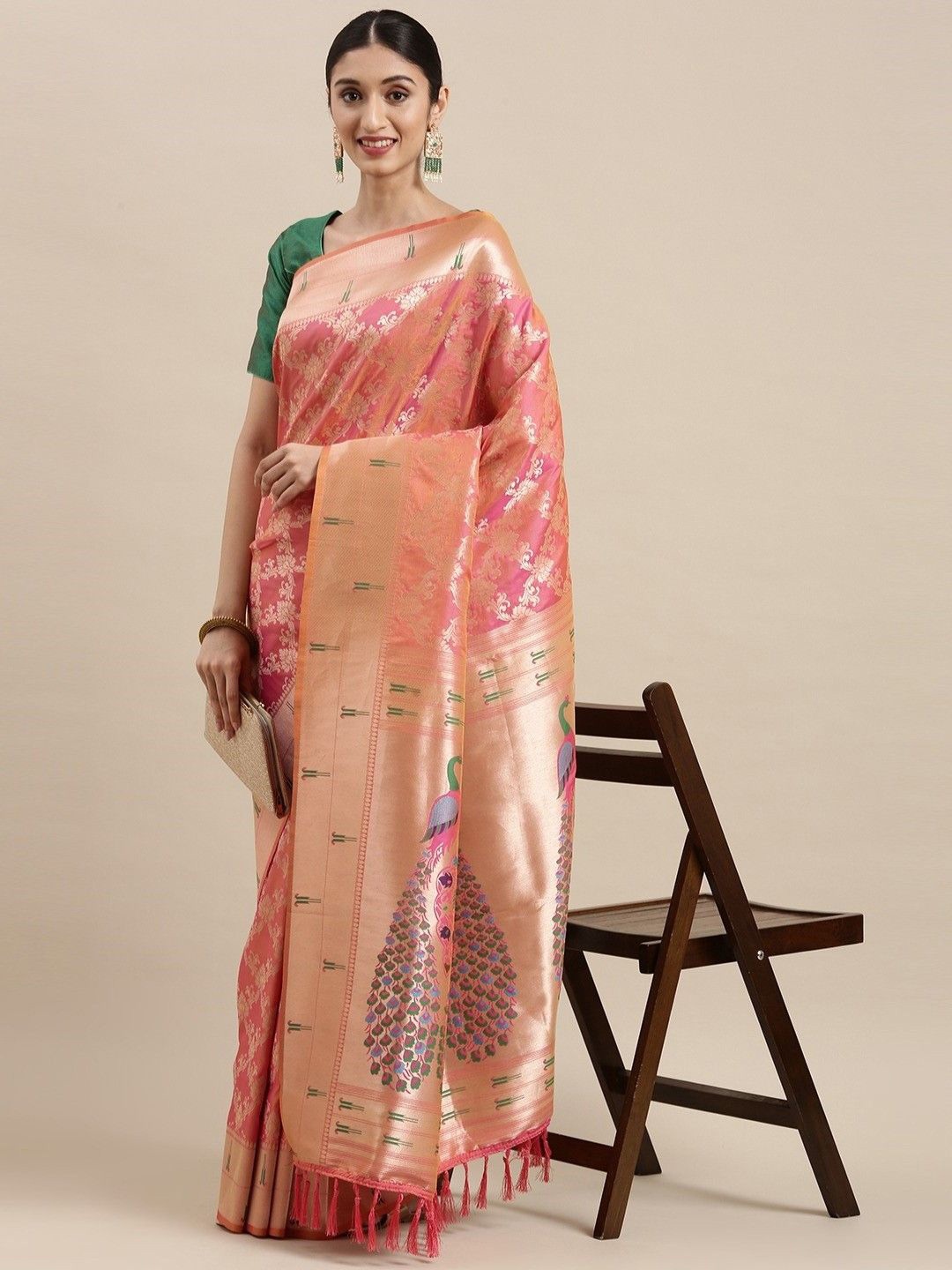 

DIVASTRI Woven Design Zari Paithani Saree, Peach