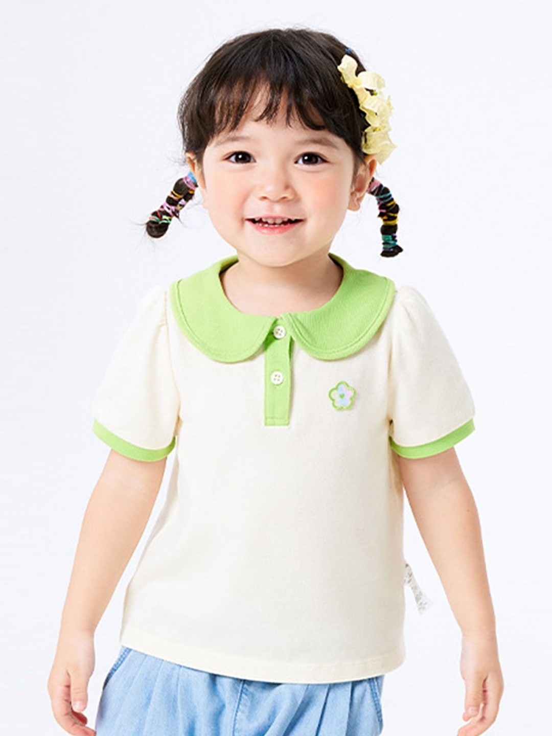 

LULU & SKY Boys Solid Polo Collar Cotton T-shirt, Cream