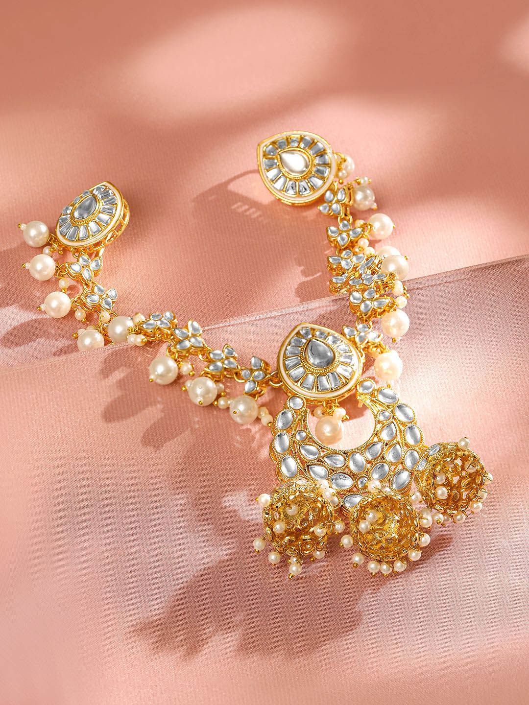 

Rubans 22K Gold Plated Kundan & Pearl Studded Bridal Matha Patti Head Jewellery