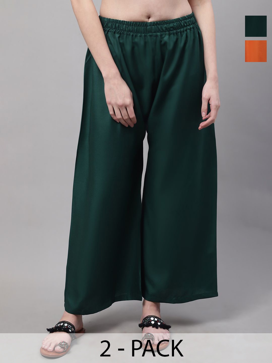 

Valles365 by S.C. Women Pack Of 2 Flared Ethnic Palazzos, Green