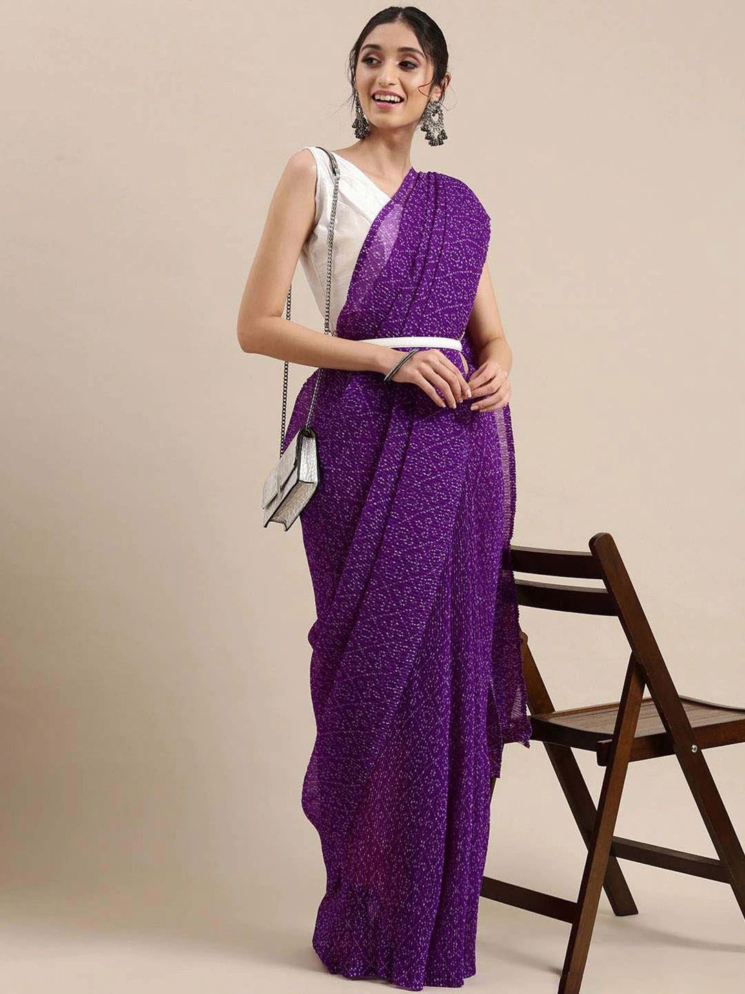 

DIVASTRI Bandhani Printed Saree, Purple