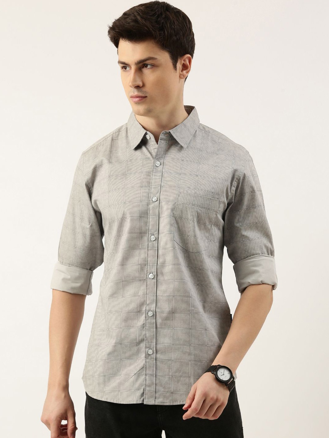 

Provogue Men Opaque Printed Casual Shirt, Grey