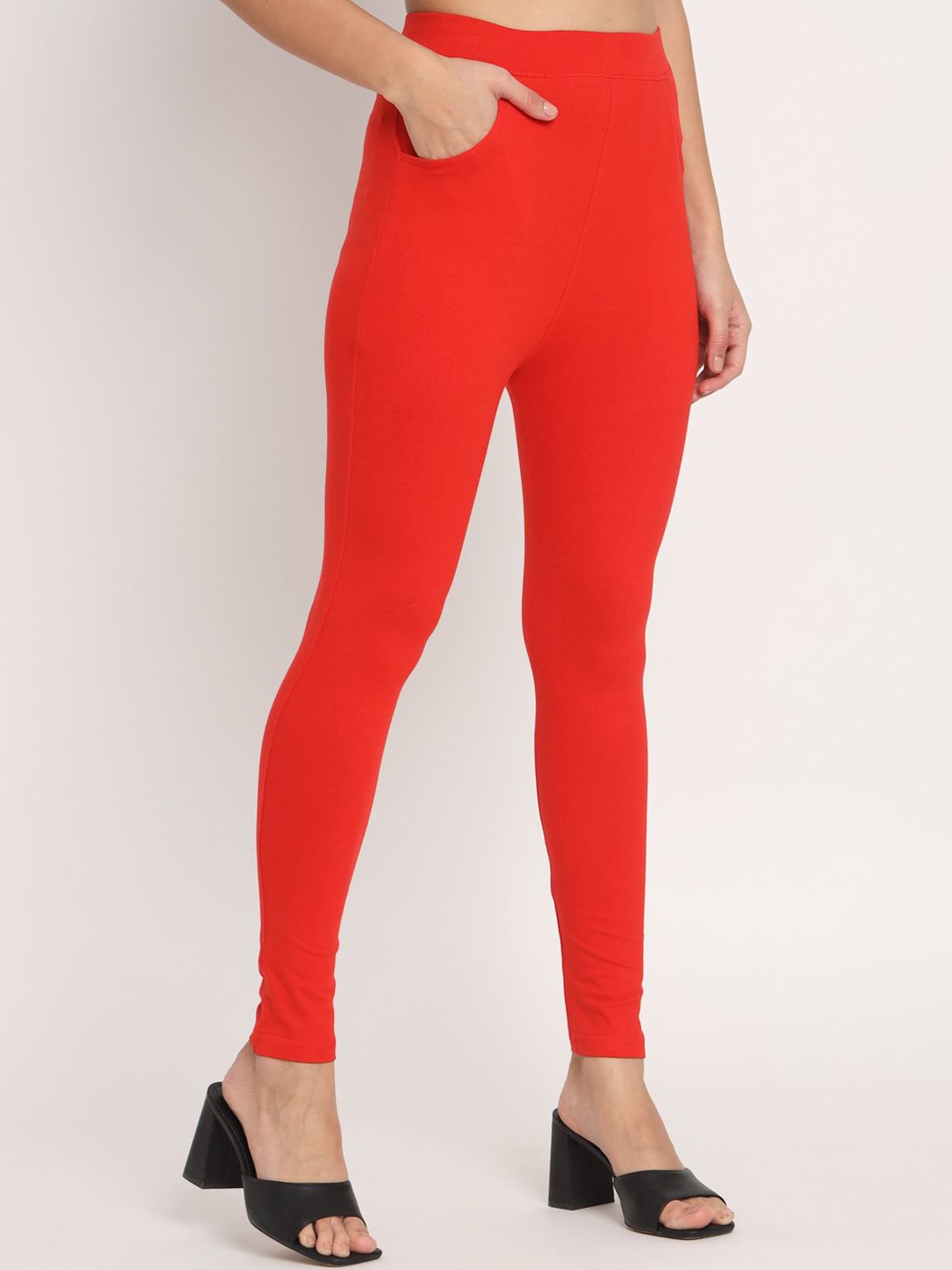 

thread plus Cotton Ankle Length Leggings, Red