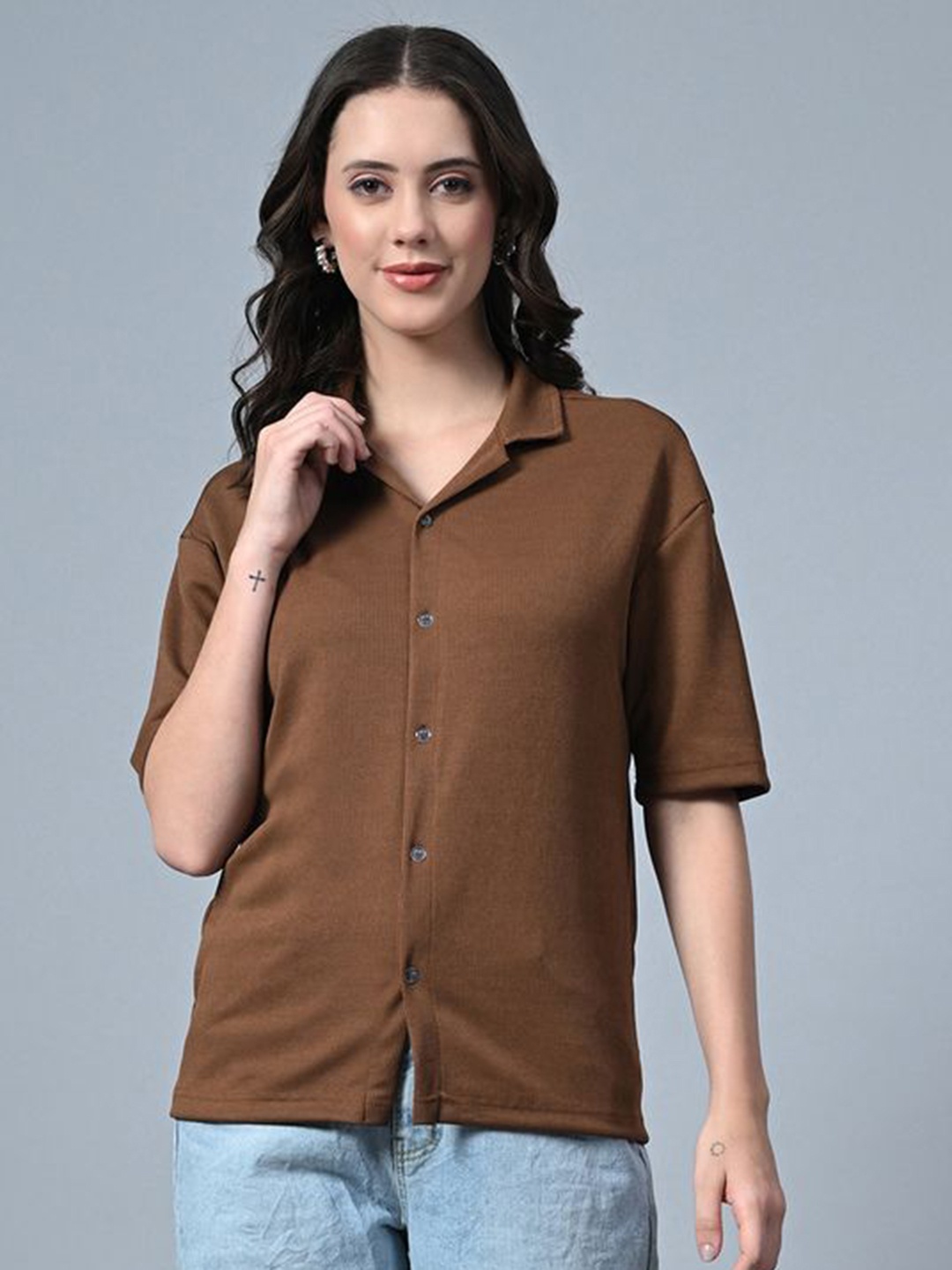 

Moda Rapido Women Drop-Shoulder Sleeves Solid T-shirt, Brown