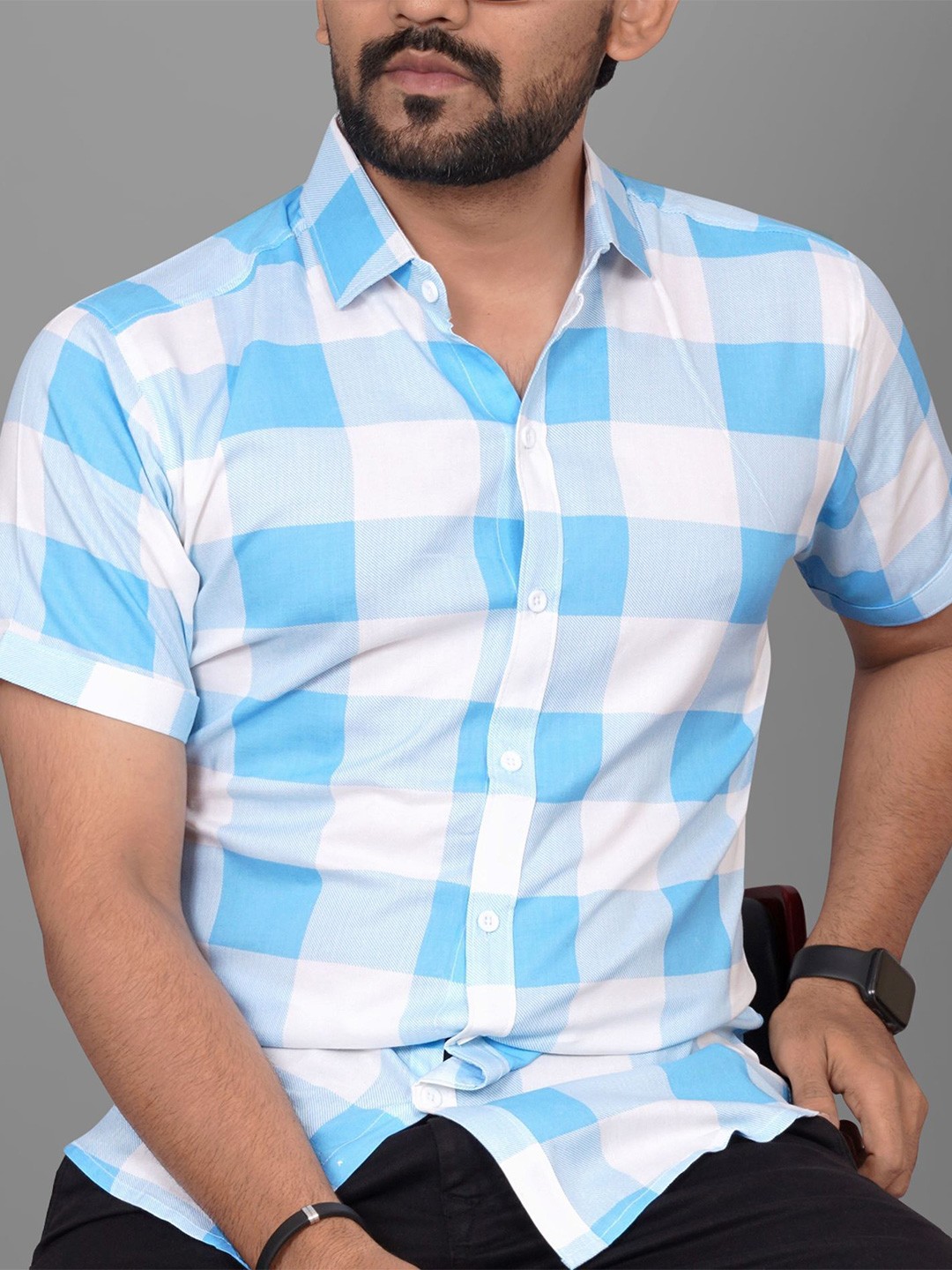 

Metronaut Men Regular Fit Spread Collar Buffalo Checked Casual Shirt, Blue