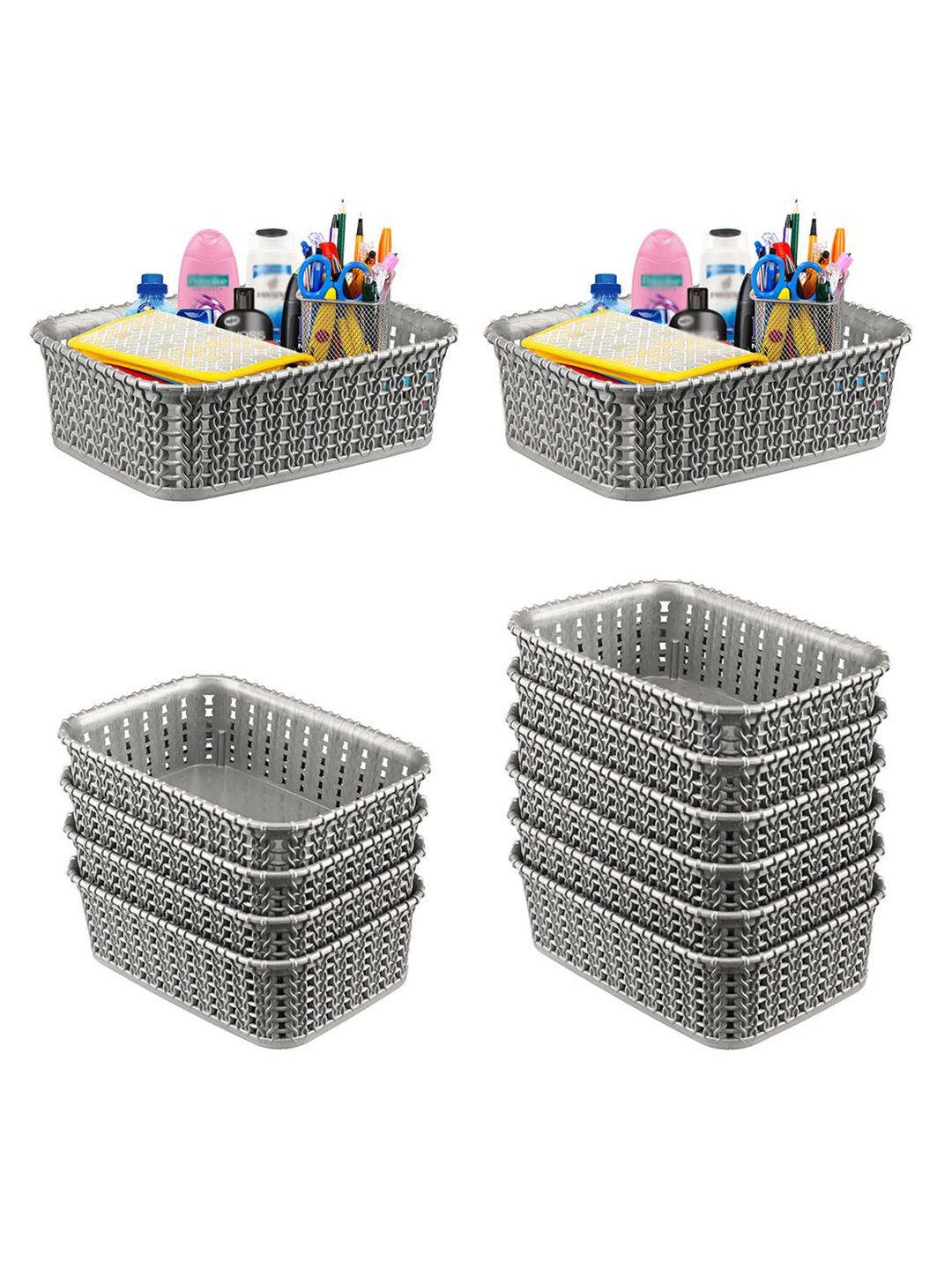 

Kuber Industries Grey Self Design Pack of 12 Multi-Purpose Basket For Storage