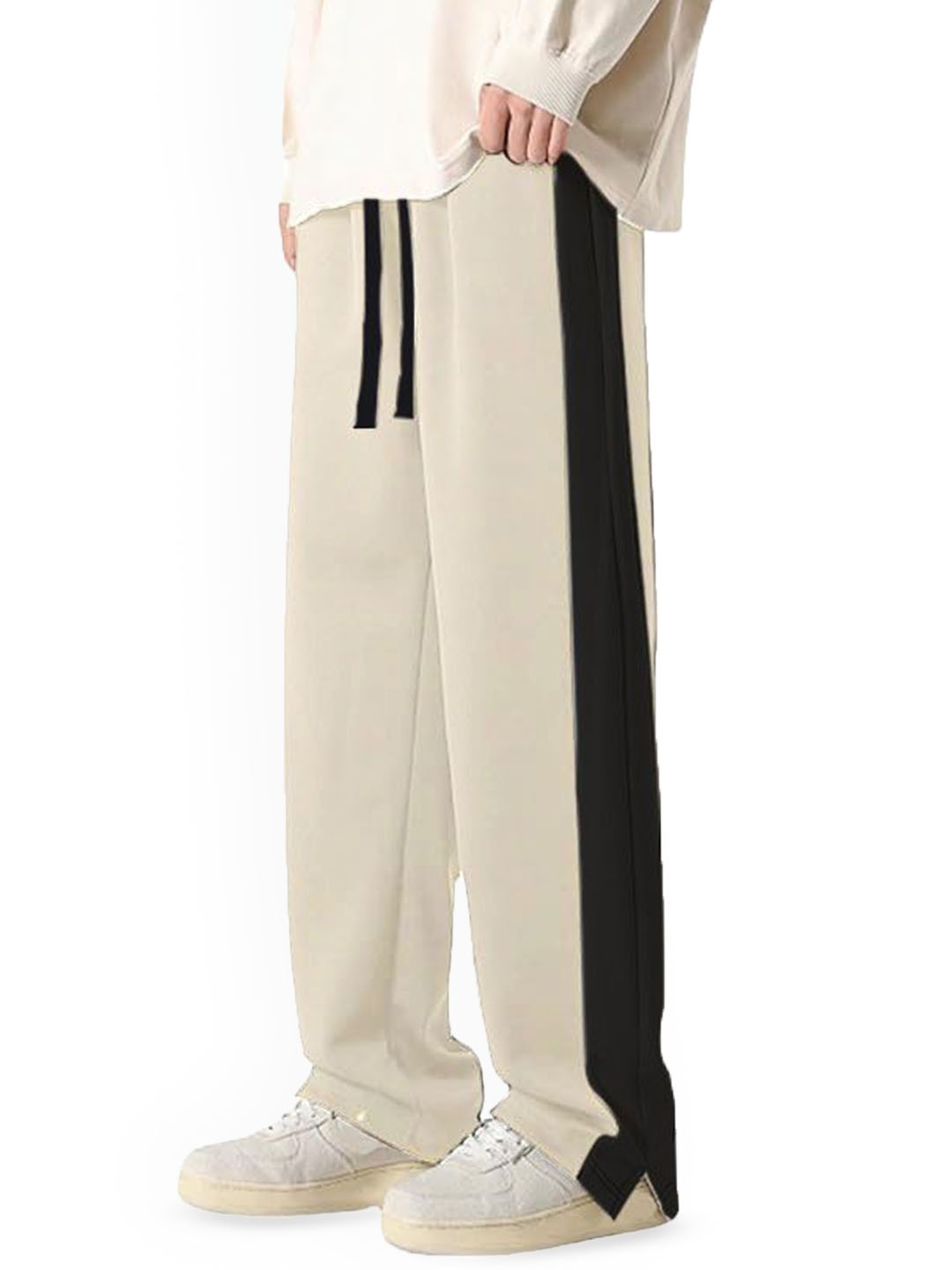 

VIMAL JONNEY Men Colourblocked Mid-Rise Track Pants, Off white