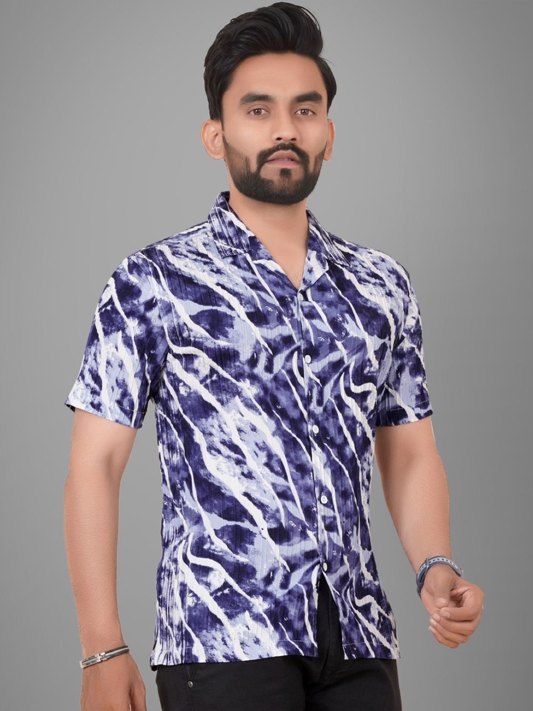 

Metronaut Men Regular Fit Cuban Collar Abstract Printed Casual Shirt, White